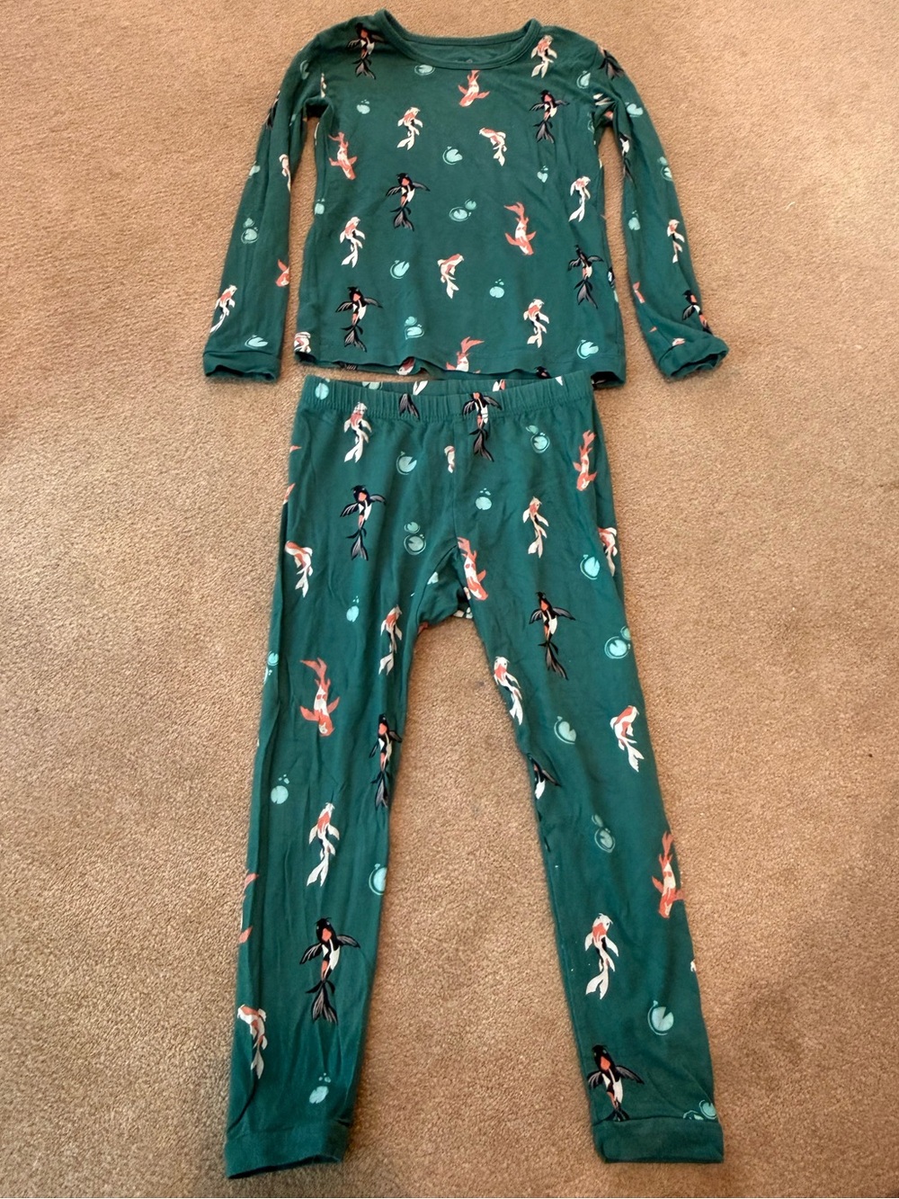 Kyte BABY Teal Green Kids Pajama Set with Koi Print